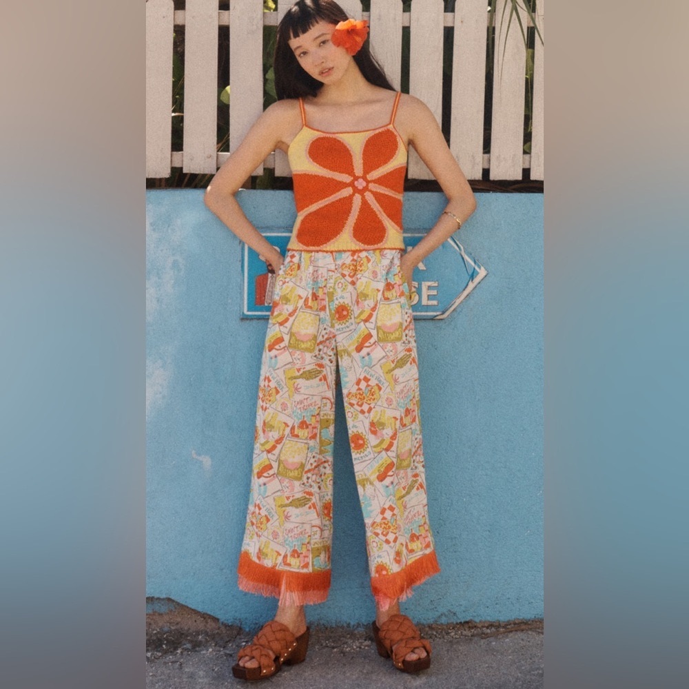 Lingua Franca NYC Post Card Fringe Pants